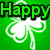 Green background with white shamrocks and green text reading "Happy Saint Patrick's Day!" in four quadrants.