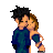 Pixelated cartoon couple kissing with text elements on a gray background, arranged in a 2x2 contact sheet layout.