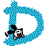 Animated blue letter D with a small cartoon character moving through its curves
