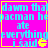 A bright pink background with yellow borders contains four identical of blue text and a yellow Pac-Man icon