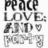 Black and white pixelated text reads "PEACE LOVE: AND POETRY" with a small heart symbol, displayed in two identical vertical on a light background