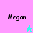 Four display 'Megon' text with star symbols on pink, light blue, cyan, and light blue backgrounds