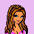 Pixel art contact sheet showing three distinct animated frames of a cartoon character with text overlays on a light purple background.