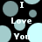 Black background with light blue and teal circles; white text "I Love You" repeated in vertical