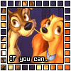 Animated cartoon dogs with brown and orange fur share a stick, displaying text overlays