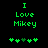Green pixelated text 'I Love Mikey' on black background with green heart symbols below, two variations of heart arrangement.