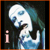 A four- shows a person with pale skin, dark hair, and heavy eye makeup biting their nails; text overlays read 'i', 'bite', 'my', 'nails' in pink lowercase letters