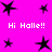 Bright pink background with black star shapes and repeated "Hi Halle!!" text in white pixelated font across four