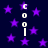 Dark blue background with scattered purple stars and vertical white text reading 'COOL' repeated in multiple