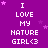 Purple background with white pixelated text reading "I LOVE MY NATURE GIRL<3" repeated in a , surrounded by small pink stars