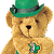 A pixelated teddy bear wearing a green hat and holding a shamrock on the left, next to green text reading "Original Icons .com" on a dark green background.