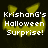 Yellow pixelated pumpkin face with triangular eyes and curved mouth on dark background, overlaid with white text reading "KrishanG's Halloween Surprise!".