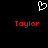 Pixelated white heart symbol above two red 'Taylor' text instances on black background.