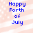 Blue pixelated text 'Happy Forth of July' on a light pink background with white stripes and dots.
