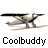Animated contact sheet of a biplane icon with five sequential frames showing propeller motion and wing position changes, each labeled "Coolbuddy" below the aircraft.