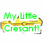 Animated icon shows a golden crescent-shaped object with text changing from green 'My Little Crescent!' to blue 'My Little crescent with cheese!!' and then to a cheese slice with pink hearts.