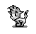 A 6-frame animated contact sheet of a pixelated cartoon cat-like creature in various poses against a gray background.