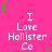 A static image with a bright pink background displays the text "I Love Hollister Co" in white pixelated font, surrounded by green and brown star-shaped pixel decorations.
