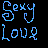 Pixelated blue text on black background reads 'Sexy Lou' with stylized letterforms and a heart symbol replacing the 'S' in 'Sexy'.