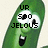 Pixelated green cucumber character with wide eyes and open mouth, displaying text in four