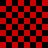 Red and black checkered pattern with two overlapping circular overlays on the right side