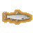 Pixelated fish icon with orange border, green stripe along body, and white underbelly on gray background.