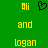 Green background with yellow text 'Ali', 'and', 'logan' arranged in a , and a black pixelated heart symbol between the top-left and top-right text elements