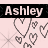 A contact sheet of two animated frames showing a pink-themed buddy icon with the name "Ashley" and pixelated heart symbols on a light background.