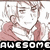 Pixelated anime-style character with light brown hair and red hoodie, expression shifting from neutral to smiling across frames, text "AWESOME" below.