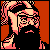 Pixelated static icon of a bearded man with glasses against an orange background, rendered in low-resolution 8-bit style with pink and black details.