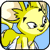 Pixelated yellow cartoon character with spiky hair and blue accents running against a light blue background, framed by a black border.