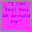 Four identical purple square with green borders display the text "I Can Feel You All Around Me" in blue pixelated font, each containing a distinct small symbol