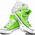 Animated sequence showing green and pink Converse All Star sneakers with white laces and rubber soles, transitioning between color variations.