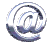 A metallic @ symbol rendered in 3D with reflective silver and blue tones, shown from multiple angles in a