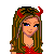 A 4x4 contact sheet of a pixel art animated icon featuring a devil-themed character with red horns, tail, and outfit, surrounded by flames and repeated text elements.