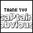 Animated sequence of 'THANK YOU' text with red letter variations and scattered red dots over a repeated 'caPtain obvIous' background.