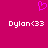 A static image with a solid magenta background featuring a pink pixelated heart above two identical lines of white pixelated text reading "Dylan<33".