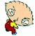 A two-frame contact sheet showing a cartoon character in red pants and yellow shirt on the left, with green text "Original Icons .com" on a dark green background to the right.
