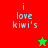 A four- displays pixelated text 'i love kiwi's' with a green star in the top-right and red star in bottom-left, each on solid backgrounds