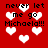 Red background with white heart shapes and repeated black text reading "never let me go Michaela!!!" in pixelated font.
