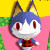 Pixelated character with blue hair and red eyes stands against a yellow-green-pink background, next to green text reading 'Original Icons .com' on dark green.