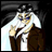 Pixelated anime-style character with long white hair and brown coat on left, next to stylized text "Anime IM" and signature on black background.