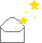 Six pixelated envelope icons arranged in two , each showing sequential animation frames with yellow stars and sparkles emerging from open envelopes against a gray background