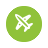 Green circular icon with white border containing pixelated white X symbol on green background.