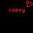 Red pixelated text 'casey' appears twice on a black background with a red heart symbol above the left instance.