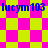 Blue text 'lucym103' appears over a yellow and pink checkered background with shifting diamond patterns.