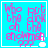 A four- of identical pixelated text on a bright cyan background with white borders, each containing pink and blue lettering