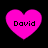 Four pink heart-shaped icons with the text 'David' displayed in black pixelated font on a black background.