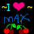 Pixelated graphic with cyan 'I', pink heart, yellow squiggles, blue text, and red cherries on black background.