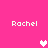 Pixelated pink background with four instances of the name "Rachel" in white text and two heart symbols, one white and one light pink.